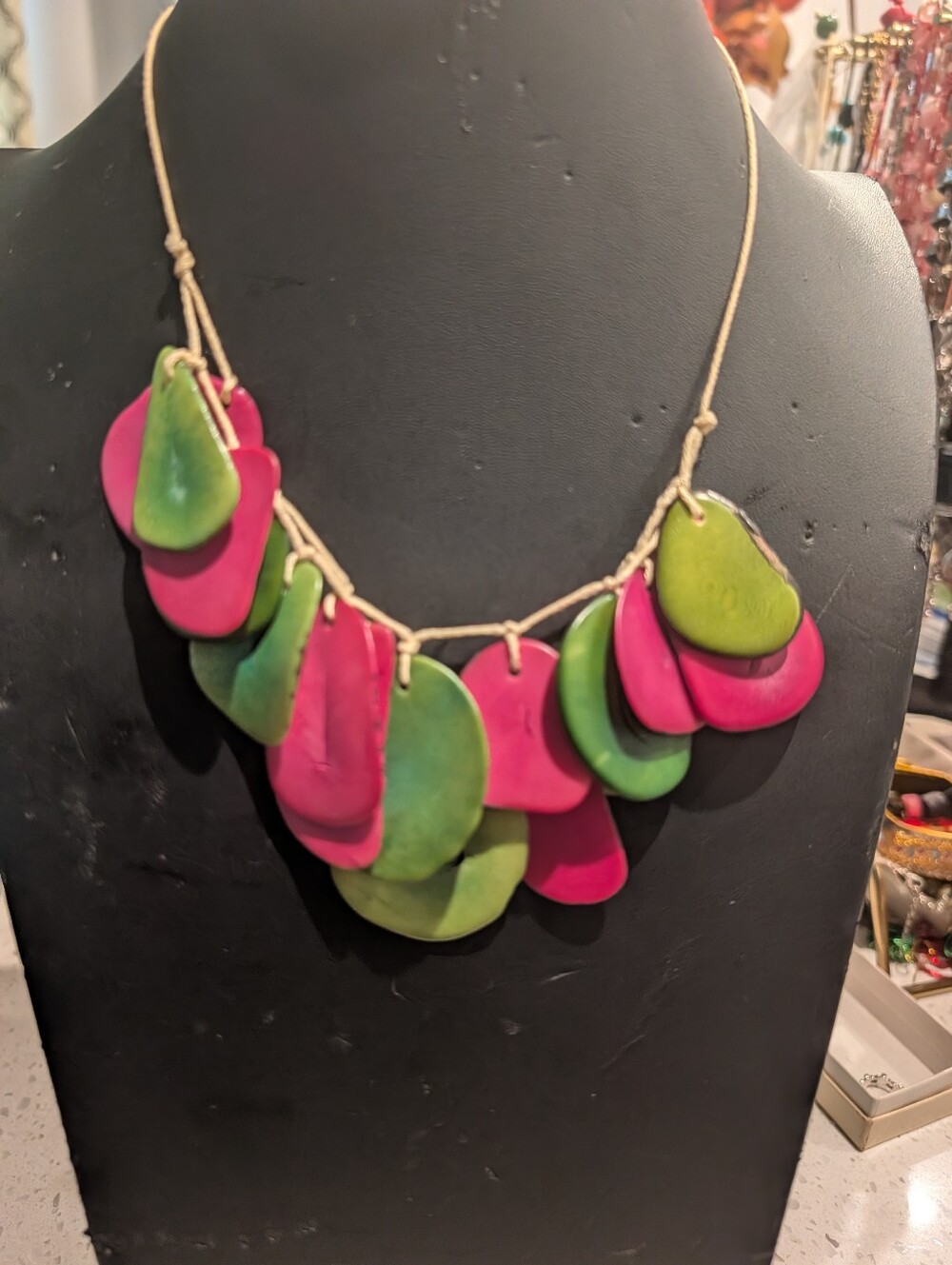 Tagua necklace in multi color TAG770, adjustable tagua nut necklace